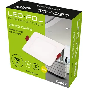 Downlight LED 230VAC 12W 800lm 3000K 167x167x31mm (147x147mm) - com driver incorporado