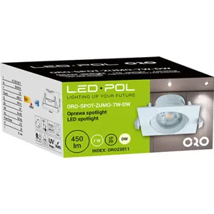 Downlight LED orientável quadrado 230VAC 7W 450lm 4000K 90x90x43.5mm (Ø75mm) - com driver
