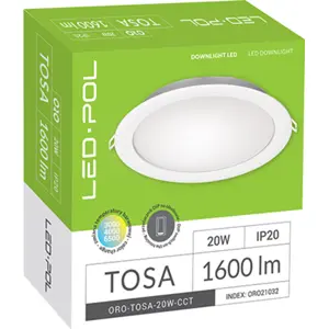 Downlight LED 230VAC 20W 1600Lm CCT 3000/4000/6500K Ø190x49mm (Ø175mm) - con driver incorporado