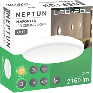 Plafon LED 230VAC 24W 4000K 2160lm Ø280x60mm IP64 c/ sensor microondas