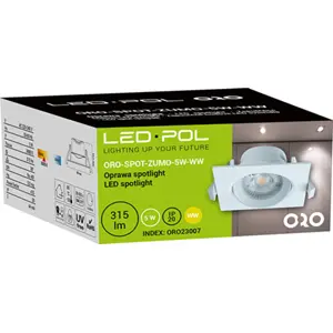 Downlight LED orientável quadrado 230VAC 5W 315lm 3000K 90x90x43.5mm (Ø75mm) - com driver