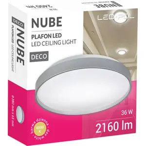Plafón LED 230VAC 36W 3900Lm 4000K Ø380x65mm Plata