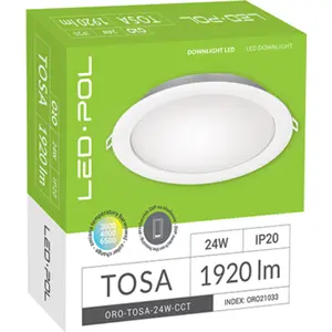 Downlight LED 230VAC 24W 1920Lm CCT 3000/4000/6500K Ø215x49mm (Ø200mm) - com driver incorporado