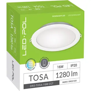 Downlight LED 230VAC 16W 1280Lm CCT 3000/4000/6500K Ø165x47mm (Ø150mm) - com driver incorporado