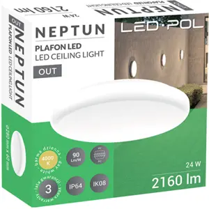 Plafon LED 230VAC 24W 4000K 2160lm Ø280x60mm IP64
