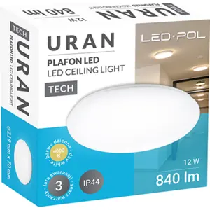 Plafon LED 230VAC 12W 840lm 4000K Ø219x70mm