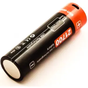 Bateria Li-ion 21700 3.7V recarregável por USB-C - 5000mAh - Ø21x76mm