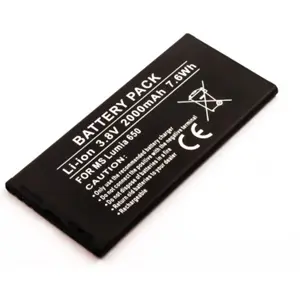 Batería para teléfono móvil compatible con MS Nokia Lumia 650, Li-ion 3.8V 2000mAh 7.6Wh - c/ chip IC