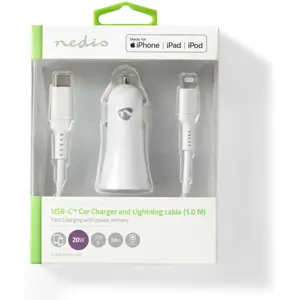 Cargador de encendedor 1x USB-C PD3.0 20W (1,67A / 2,22A / 3,0A) con cable Lightning - blanco