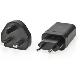 Carregador 1xUSB-C 18W 3A c/ adaptador viagem UK (Tipo G) - preto