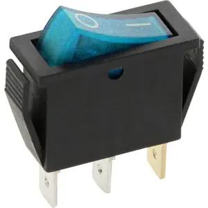 Interruptor basculante estreito 2 posições estáveis - ON-OFF - 12VDC 20A (3 pinos) - luminoso azul