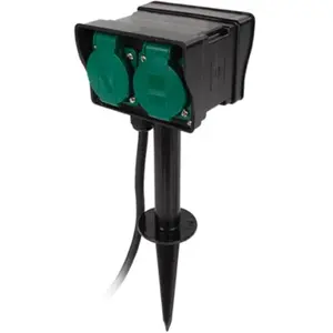 Bloco de 2 tomadas + timer para jardim IP44 - c/ estaca e cabo de 1.5m