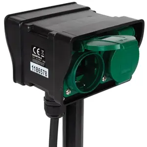 Bloco de 2 tomadas + timer para jardim IP44 - c/ estaca e cabo de 1.5m