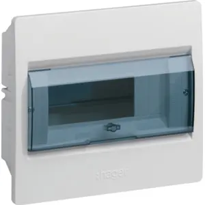 Caixa de distribuição de embutir para quadro elétrico - porta transparente - 1 fila - 8 módulos