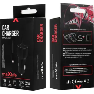 Carregador de isqueiro (12/24V) c/ ligação lightning Fast charge 2.1A - 1.0m