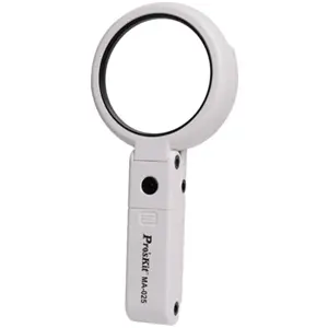 Lupa de mão c/ suporte articulado de mesa + luz LED (11+24 dioptrias) Ø70mm