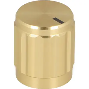 Botão de encaixe para potenciómetro [veio serrilhado] c/ indicador Ø14x16mm - Dourado