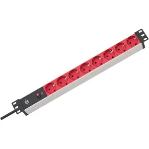Bloco PDU de 8 tomadas schuko para rack bastidor 19'' 1U com ficha IEC-C14