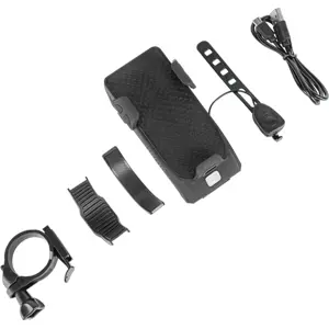 Suporte de telemóvel para bicicleta 3-em-1 c/ Luz LED + Power Bank + buzina