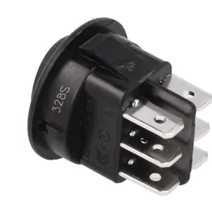 Interruptor basculante redondo bipolar preto ON-OFF-ON (I/0/II) DP3T (6 pinos) 250V 10A - Canal Electronic MR3-230-R6-BBNWC