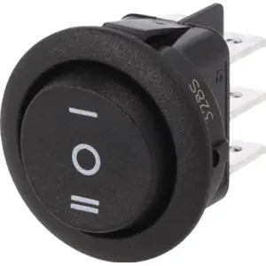Interruptor basculante redondo bipolar preto ON-OFF-ON (I/0/II) DP3T (6 pinos) 250V 10A - Canal Electronic MR3-230-R6-BBNWC