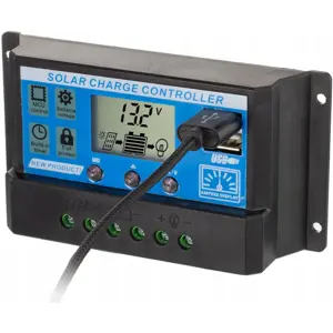Controlador de carga solar PWM (3 etapas) com LCD c/ saidas USB - 12/24VDC 30A