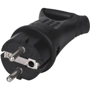 Ficha schuko macho 250VAC 16A em borracha preta com puxador - IP44