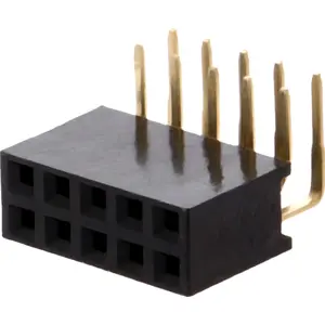 Barra de 10 pinos (2x5) fêmea 2.54mm 90º para PCB