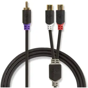 Cabo de subwoofer 1x RCA macho p/ 2x RCA fêmea [Gold Plated] - 20cm