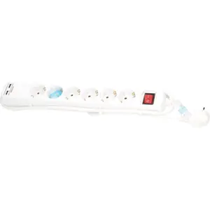 Bloco de 6 tomadas c/ 2xUSB + interruptor - cabo (3x1.5mm²) 1.4m