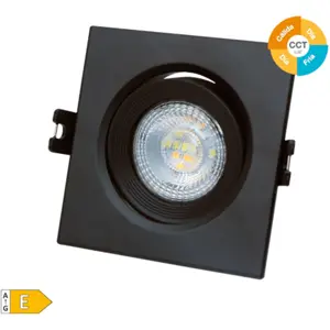 Projetor LED quadrado 230VAC 7W 650lm CCT (3000/4000/6500K) orientável 95x95x46mm (Ø70mm) - preto