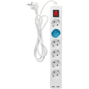 Bloco de 6 tomadas c/ 2xUSB + interruptor - cabo (3x1.5mm²) 1.4m