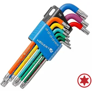 Conjunto de 9 chaves angulares Torx em aço S2 - coloridas