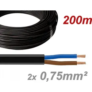 Cabo elétrico plano H03VVH2-F 2x0.75mm² Preto (rolo de 200m)
