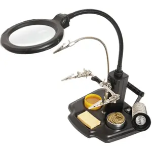 Suporte para ferro de soldar com lupa e pinças ''mãos livres'' e luz LED