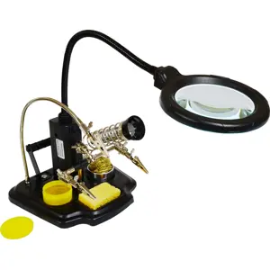 Suporte para ferro de soldar com lupa e pinças ''mãos livres'' e luz LED