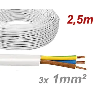 Cabo elétrico multifilar redondo FVV 3x1mm² branco - H05VV-F 3G1.0 (rolo de 2.5m)