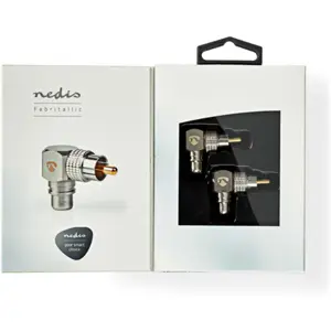 Conjunto de 2 adaptadores RCA macho - RCA hembra 90º metálico