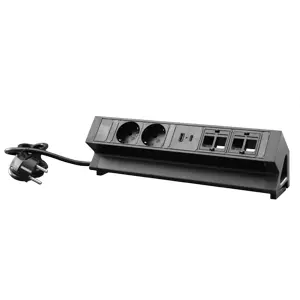 Bloco de tomadas c/ clip de fixação à mesa 2x Schuko + 1xUSB-A + 1xUSB-C 15.5W 3.1A c/ 4x suportes Keystone - cabo de 2.0m - Preto