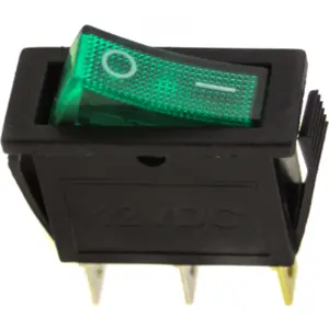 Interruptor basculante estreito 2 posições estáveis - ON-OFF - 12VDC 20A (3 pinos) - luminoso verde