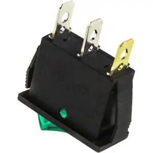 Interruptor basculante estreito 2 posições estáveis - ON-OFF - 12VDC 20A (3 pinos) - luminoso verde