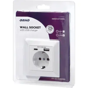 Tomada schuko 230VAC 16A c/ USB-A + USB-C (5VDC 2800mA)