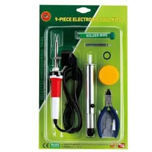 Kit de soldadura con soldador 30W + soporte + flux + alicate de corte + bomba desoldadora + Solda