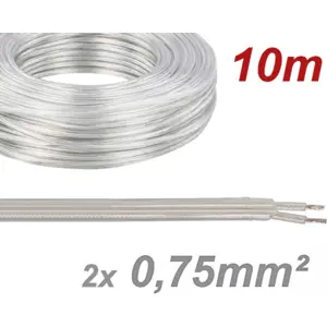 Cabo elétrico multifilar redondo 2x0.75mm² transparente - (rolo de 10m)