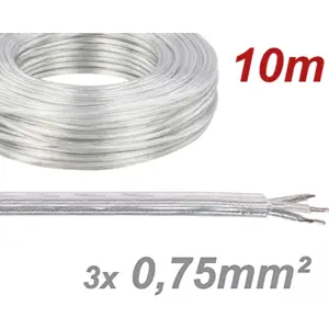 Cabo elétrico multifilar redondo 3x0.75mm² transparente - (rolo de 10m)