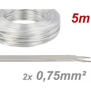 Cabo elétrico multifilar redondo 2x0.75mm² transparente - (rolo de 5m)