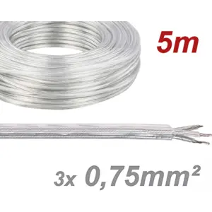 Cabo elétrico multifilar redondo 3x0.75mm² transparente - (rolo de 5m)