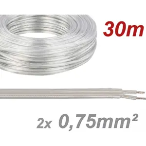 Cabo elétrico multifilar redondo 2x0.75mm² transparente - (rolo de 30m)