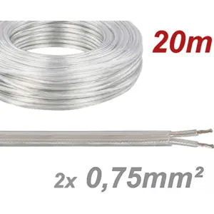 Cabo elétrico multifilar plano 2x0.75mm² transparente - (rolo de 20m)
