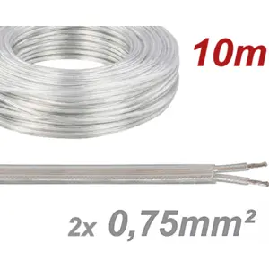 Cabo elétrico multifilar plano 2x0.75mm² transparente - (rolo de 10m)